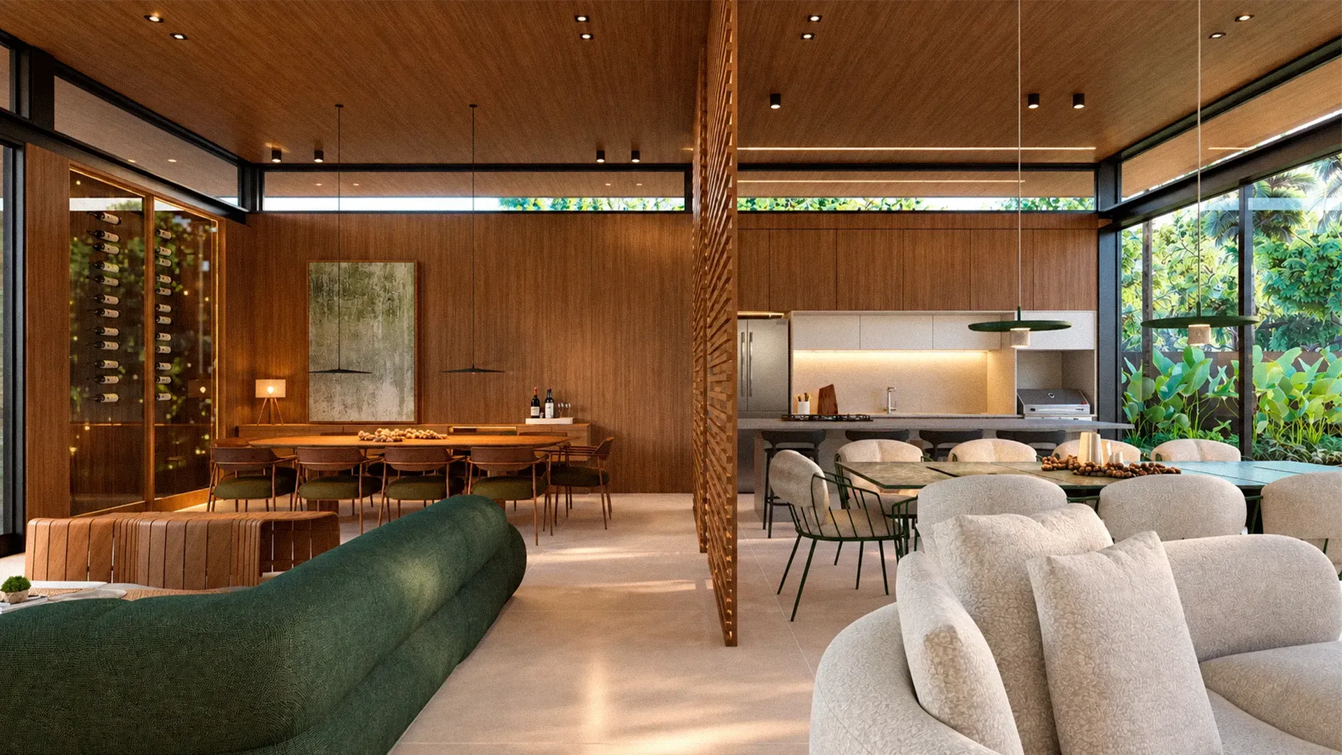 Sala de jantar e cozinha integradas